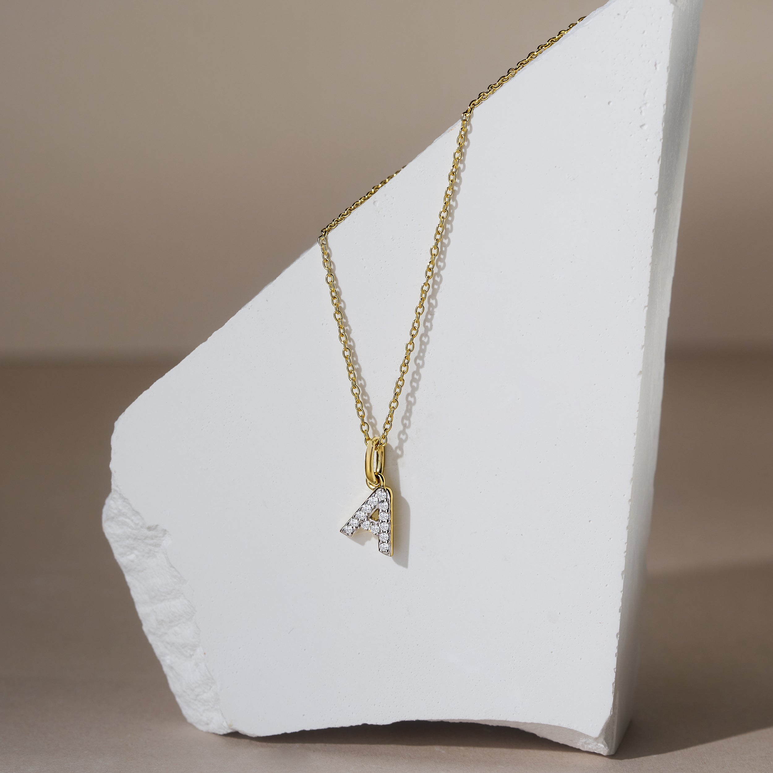 Love Letter Initial A Lab Diamond Necklace set in 18K Gold Vermeil